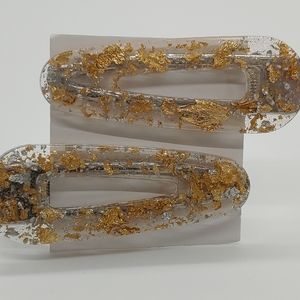 Barrettes Set of 2 Gold and Silver Flakes